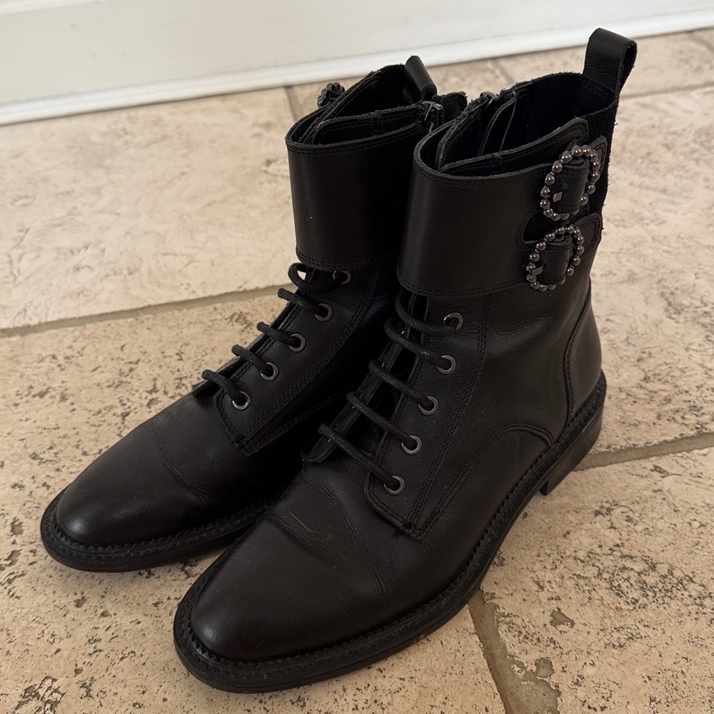 Zara Black Leather Lace-Up Boots